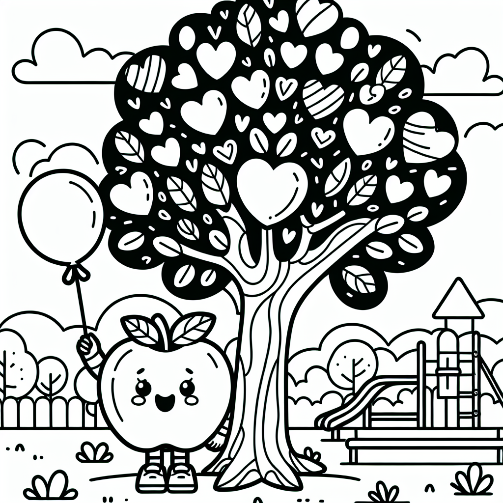 Neugieriger Apfelbaum - Malbuch, Frühling, Spielplatz, Kinder, Illustration