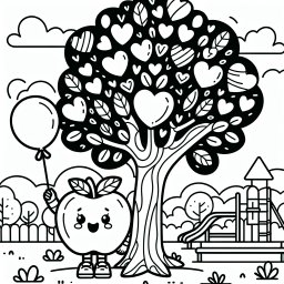 Neugieriger Apfelbaum - Malbuch, Frühling, Spielplatz, Kinder, Illustration