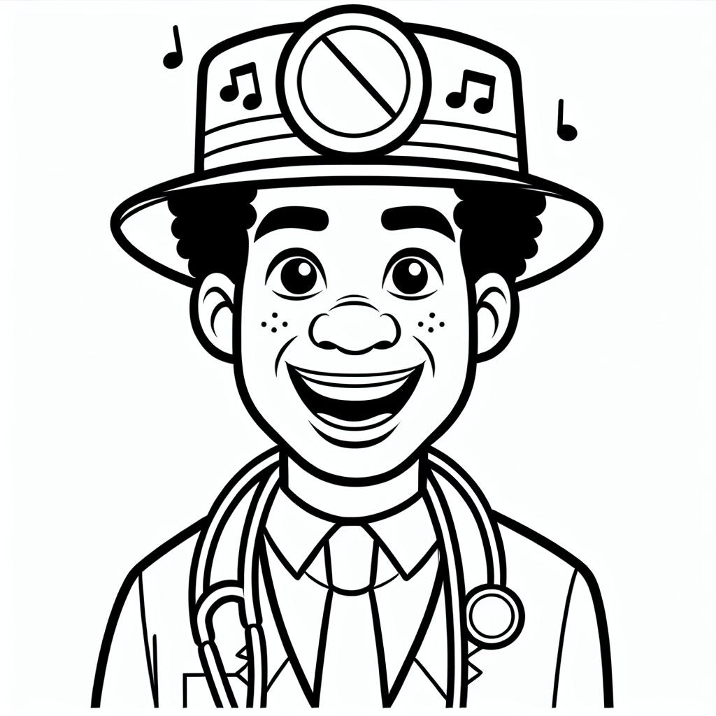 Musikalischer Mediziner - Ausmalbild, Doktor, Musiknote, Kittel, Stethoskop