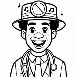 Musikalischer Mediziner - Ausmalbild, Doktor, Musiknote, Kittel, Stethoskop