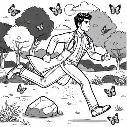 Abenteuerlicher Arzt auf Sommertour - Arztkittel, Stethoskop, Schmetterlinge, Sommernachmittag, Medizinischer Helfer