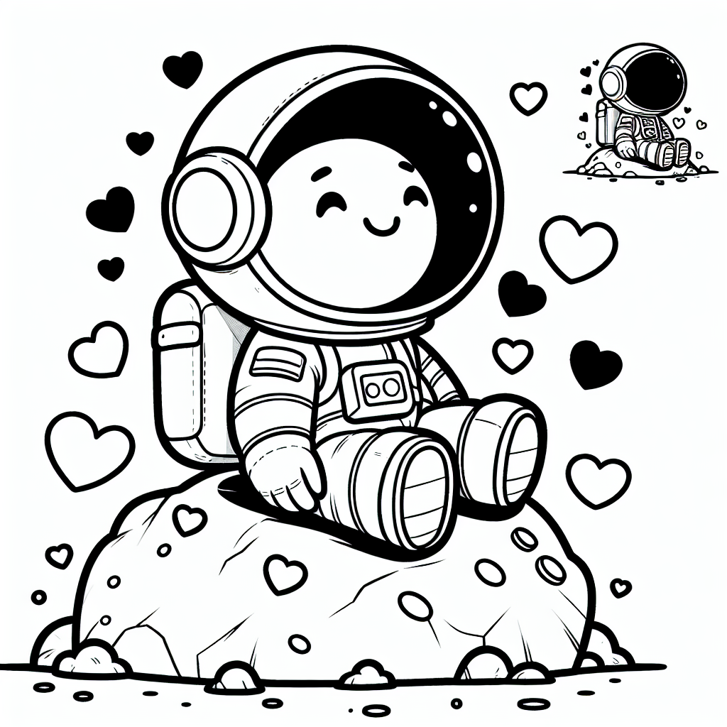 Herziger Sternensitzer - Tags: Astronaut, Weltraum, Ausmalbild, Fantasie, Kinderkunst