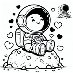 Herziger Sternensitzer - Tags: Astronaut, Weltraum, Ausmalbild, Fantasie, Kinderkunst