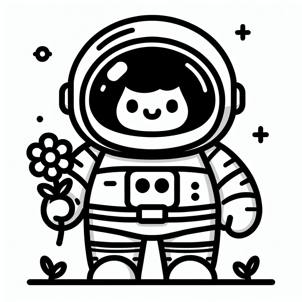 Willkommen zu einem aufregenden Ausmalabenteuer im Weltraum! Unser fröhlicher Astronaut steht im Mittelpunkt des Bildes, bereit, die Unendlichkeit des Universums mit einer kleinen, aber bedeutenden Geste zu erhellen: einer Blume in seiner Hand. Sein Raumanzug, mit dicken schwarzen Linien umrandet, bietet reichlich Platz für kreative Farbideen. Vielleicht möchtest du den Raumanzug in leuchtenden Farben gestalten oder die Blume in bunten Tönen erstrahlen lassen. Umgeben ist unser Astronaut von einer faszinierenden Weltraumlandschaft, mit einer Rakete, die bereit ist, ihn auf neue Abenteuer zu schicken, und einem Hintergrund aus funkelnden Sternen und dem geheimnisvollen Mond.
Für Eltern: Ermutigen Sie Ihr Kind, verschiedene Farben und vielleicht auch Muster auszuprobieren. Dies fördert nicht nur die Kreativität, sondern auch das Verständnis für Farbenlehre und Komposition. Lassen Sie Ihr Kind die Weltraumreise des Astronauten mit einer Geschichte begleiten, die es selbst erfindet. So wird aus dem Ausmalen ein umfassendes kreatives Erlebnis, das die Fantasie anregt und die sprachlichen Fähigkeiten stärkt.
Viel Spaß beim Ausmalen und Entdecken neuer Galaxien!