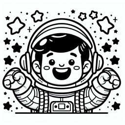 Aufgeregter Sternenreiter - Tags: Astronaut, Weltraum, Ausmalspaß, Kreativität, Sterne