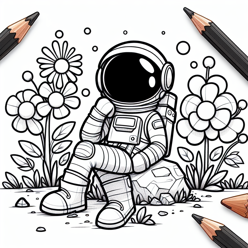 Inmitten der unendlichen Weiten des Weltalls saß der neugierige Astronaut Max auf einem blauen Felsen, der von bunten Blumen umgeben war. Sein schneeweißer Raumanzug schützte ihn vor der Kälte des Alls und funkelte im Licht der fernen Sterne. Max liebte es, neue Planeten zu erkunden und war fasziniert von den leuchtenden Farben, die er auf seinen Reisen entdeckte.
Heute hatte Max seinen Malblock dabei, um die atemberaubende Landschaft festzuhalten. Er stellte sich vor, wie es wäre, die Blumen in leuchtendem Violett und Rot auszumalen, während der Felsen in einem kräftigen Blau schimmerte. Die Sterne, die über ihm glitzerten, würden in strahlendem Gelb erstrahlen.
Neben Max Lieblingsblume wuchs ein kleiner Mond, der wie Käse aussah. "Vielleicht finde ich eines Tages wirklich einen Mond aus Käse", lachte Max und begann mit dem Zeichnen. Als er einmal aufblickte, sah er seine Rakete am Horizont, bereit, ihn zu seinem nächsten Abenteuer zu bringen.
Max wusste, dass das Weltall voller Geheimnisse war, aber mit jedem Ausmalbild, das er schuf, wurde es ein bisschen vertrauter und farbenfroher.