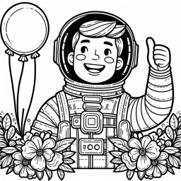 Lustiger Blumenspaziergang - Astronaut, Raumanzug, Weltraumreise, Ausmalbild