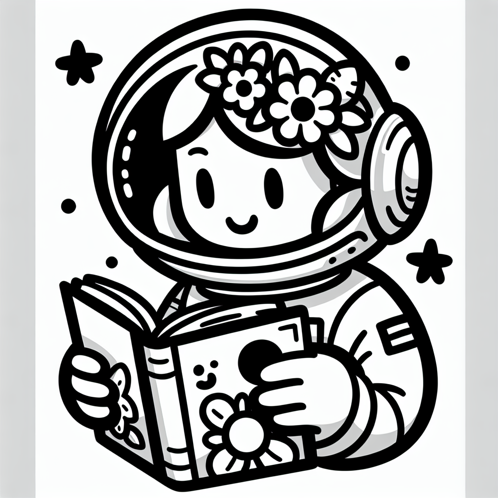 Fröhliche Blütenlümmel - Tags: #Astronautin #Fantasie #Ausmalbild #Raumfahrt #Kreativität