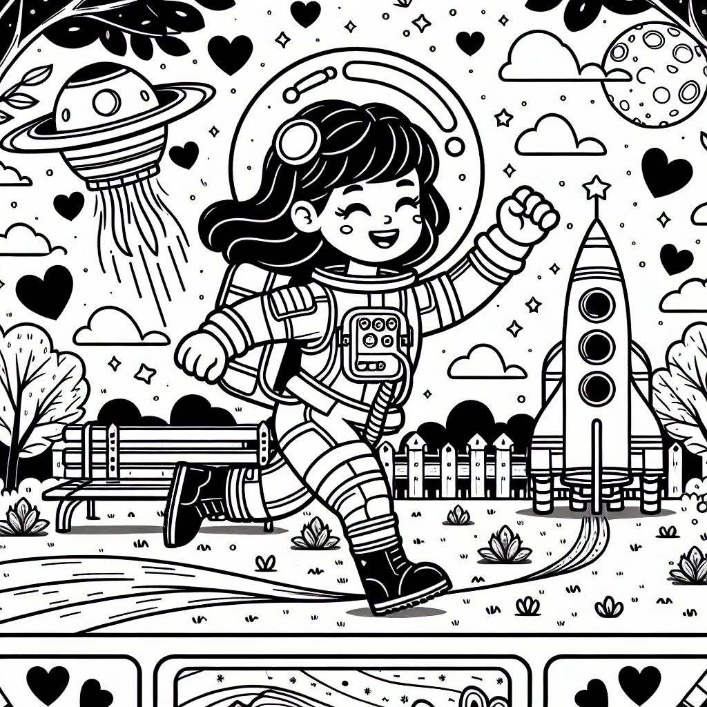 Abenteuerlustige Astronautin auf Entdeckungstour - Astronautin, Weltraumabenteuer, Raumanzug, Rakete, Herbstnachmittag