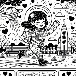 Abenteuerlustige Astronautin auf Entdeckungstour - Astronautin, Weltraumabenteuer, Raumanzug, Rakete, Herbstnachmittag