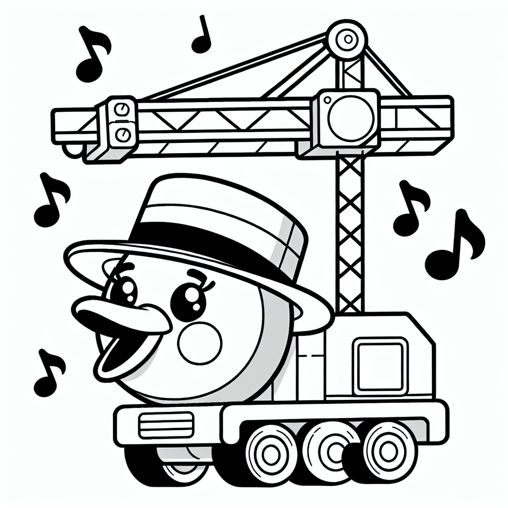 Fröhlicher Melodienkran - Autokran, Baugeräte, Malvorlage, Kinder