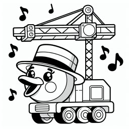 Fröhlicher Melodienkran - Autokran, Baugeräte, Malvorlage, Kinder