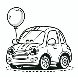 Fröhlicher Ballonflitzer - Tags: Auto, Luftballon, Ausmalbild, Kinder, Spaß.