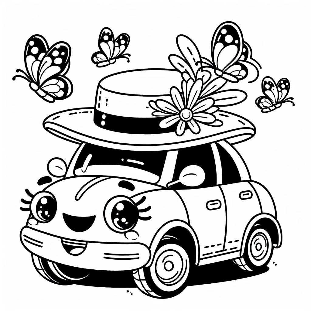 Willkommen in der magischen Welt der Autos! Heute erwarten dich nicht nur gewöhnliche Autos, sondern ein ganz besonderes: ein lustiges Auto mit einem Hut, das umgeben von tanzenden Schmetterlingen auf dich wartet, um von dir ausgemalt zu werden. Dieses Bild bietet dir die perfekte Gelegenheit, deiner Kreativität freien Lauf zu lassen, während die klaren schwarzen Linien dir helfen, innerhalb der Linien zu bleiben und deine Kunstwerke zum Leben zu erwecken.

Wusstest du, dass Autos aus vielen spannenden Teilen bestehen? Das Lenkrad ist der Teil, den die Fahrer benutzen, um das Fahrzeug zu lenken. Die Karosserie schützt die Passagiere und gibt dem Auto seine Form. Scheinwerfer leuchten den Weg, damit du auch bei Dunkelheit sicher fahren kannst. Autos können in Garagen geparkt werden, um sie vor Wetter und Diebstahl zu schützen.

Autos werden nicht nur im Alltag genutzt, sondern auch für aufregende Straßenrennen. Bei diesen Rennen rasen die Fahrer mit ihren speziell angefertigten Autos über die Strecke, um herauszufinden, wer der Schnellste ist. Vielleicht inspiriert dich unser Auto mit Hut dazu, deine eigene Rennstrecke zu entwerfen oder dir Geschichten über fantastische Autofahrten auszudenken!

Viel Spaß beim Ausmalen und Träumen!