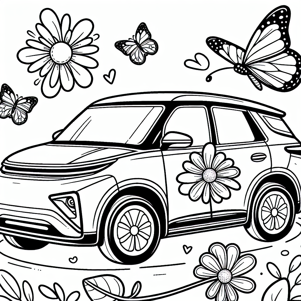 Entspannter Blütenwagen - #Autos #Schmetterlinge #Blumen #Kreativität #Ausmalspaß