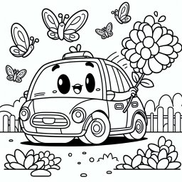 Blumenfahrt – #AutoAbenteuer, #BunteSchmetterlinge, #MagischeGarage, #FarbenfrohesAusmalen