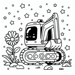 Neugieriger Blütenlöffel – Tags: #Bagger #Ausmalbild #Kreativität #Baustelle #Kinderkunst