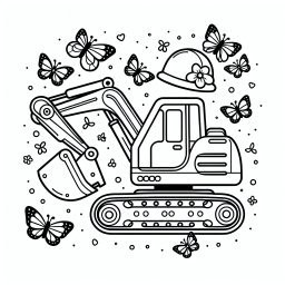 Fröhlicher Baggerduft – Tags: Bagger, Baustelle, Ausmalbild, Kinder, Kreativität