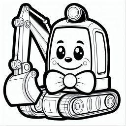 Fröhlicher Schleifenlader – Tags: Bagger, Ausmalbild, Baustelle, Kreativität, Kinder.