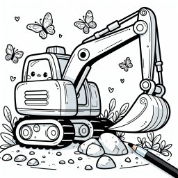 Lustiger Felsenflieger – Tags: Bagger, Ausmalbild, Schmetterlinge, Baustelle, Cartoon