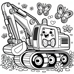 Charmanter Flügelbagger – Tags: Bagger, Baustelle, Ausmalbild, Schmetterlinge, Kreativität