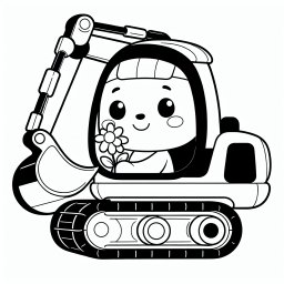 Fröhlicher Blütengrüßer – #Bagger #Baustelle #Kreativität #Ausmalbild #KinderSpaß