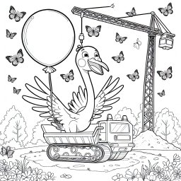 Aufgeregter Herbstkran - Kran, Baustelle, Herbstmorgen, Ballonspaß, Ausmalfreude