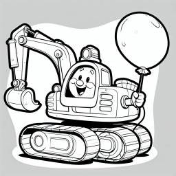 Fröhlichballonbagger - Tags: Bagger, Baustelle, Ausmalbild, Fantasie, Abenteuer
