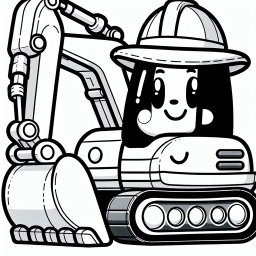Gelassenheitsbagger – Tags: Bagger, Baustelle, Bauarbeiter, Cartoon, Ausmalen.