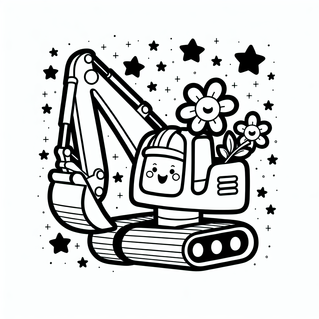In einem kleinen Dorf namens Bauhausen lebte ein fröhlicher Bagger namens Benni. Benni war kein gewöhnlicher Bagger. Er hatte eine besondere Vorliebe: Blumen! Eines sonnigen Tages auf der Baustelle entdeckte Benni eine wunderschöne Blume mitten im Sand. Begeistert schnappte er sie vorsichtig mit seiner Schaufel und staunte über ihre leuchtenden Blütenblätter.
Die anderen Bauarbeiter, die mit ihren Helmen und Werkzeugen beschäftigt waren, hielten inne und lachten herzlich. "Schau mal, Benni, der Blumensammler!" rief einer der Bauarbeiter. Benni freute sich über die Aufmerksamkeit und drehte sich im Kreis, während kleine, funkelnde Sterne um ihn herum tanzten.
Wusstest du, dass Bagger wie Benni mit Hydraulik betrieben werden? Das macht sie stark genug, um schwere Lasten zu heben, aber Benni war heute lieber ein zarter Blumenfreund. Die Kinder im Dorf kamen herbei und malten begeistert aus - Bennis gelbe Kabine, die rot-blaue Blume und die goldenen Sterne drumherum. Einige entschieden sich sogar, den Sand grün zu machen, als ob es Gras wäre.
Am Ende des Tages war Benni so glücklich, dass er leise summte und die Blume vorsichtig neben dem Zaun der Baustelle pflanzte.