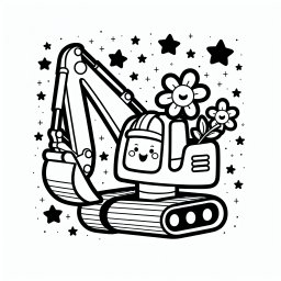 aufgeregter sternenbagger – #Bagger #Ausmalbild #Blume #Baustelle #Kinderkreativität