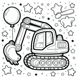 Verspielter Himmelsbagger – #Bagger #Baustelle #Ausmalbild #Kinderfantasie #Bauarbeiter