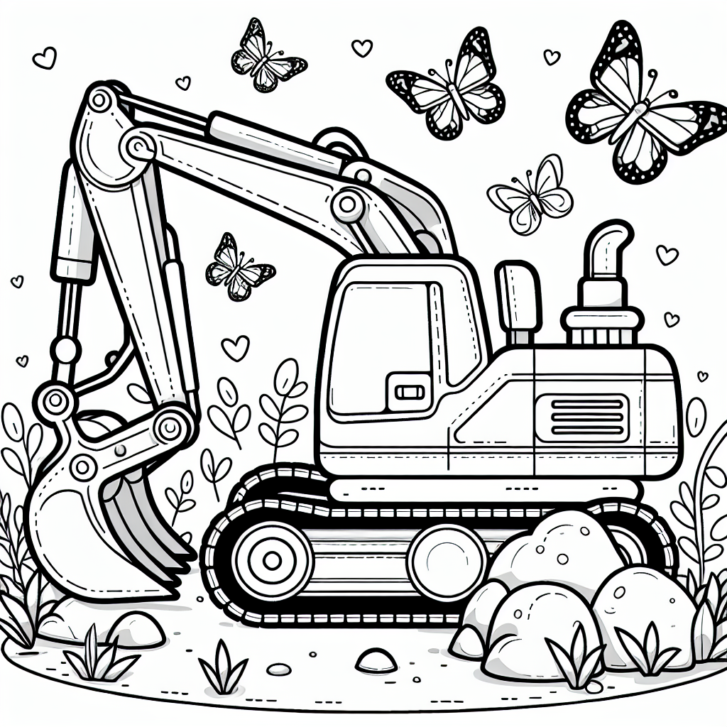 Bunter Baggerzauber - Bagger, Spielplatz, Sommermorgen, Ausmalbild kinderleicht