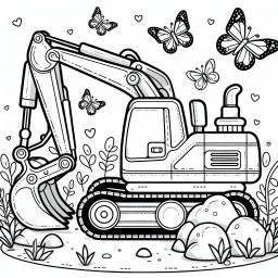 Bunter Baggerzauber - Bagger, Spielplatz, Sommermorgen, Ausmalbild kinderleicht