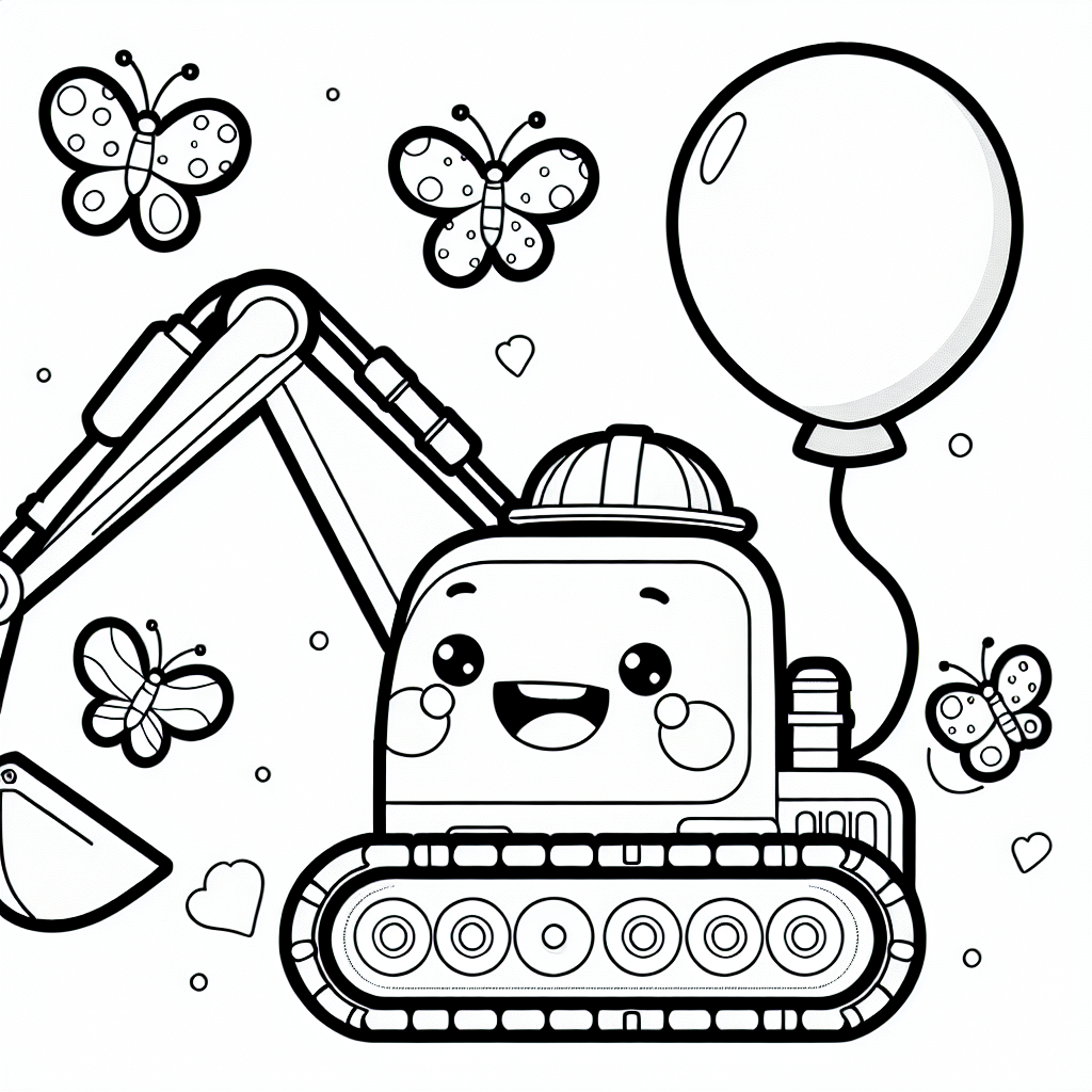 Heute erwartet dich ein besonderes Ausmalbild: Ein aufregender Bagger mit einem Ballon und vielen fröhlichen Schmetterlingen! Dieser Bagger ist nicht wie jeder andere. Er hat ein lustiges Geheimnis: Er liebt es, auf der Baustelle bunte Ballons zu sammeln! Vielleicht sind gerade deshalb viele Schmetterlinge um ihn herum.
Stell dir vor, der Bagger steht auf einer großen Baustelle, wo Bauarbeiter fleißig sind. Sie tragen gelbe Helme und lachen viel. Der Bagger nutzt seine riesige Schaufel, um Sand von einem Ort zum anderen zu bewegen. Dabei helfen ihm starke Hydrauliksysteme, die wie Muskeln für Maschinen sind.
Während er arbeitet, beobachtet er die Schmetterlinge, die in der Luft tanzen. Vielleicht möchtest du die Schmetterlinge in deinen Lieblingsfarben ausmalen? Und den Ballon, welchen die Schmetterlinge besonders mögen, könnte in einem leuchtenden Rot oder Blau erstrahlen!
Vergiss nicht, auch den Bagger selbst anzumalen. Er könnte gelb sein, wie die echten Bauarbeiterhelme, oder in einer ganz anderen Farbe, die du gerne magst. Deiner Fantasie sind keine Grenzen gesetzt!