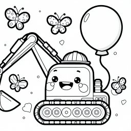 mutiger ballonbagger – Tags: Bagger, Ausmalen, Baustelle, Schaufel, Schmetterlinge.