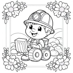 Fröhlicher Kletterbagger – Tags: #Bagger #Baustelle #Fantasie #Ausmalbild #Kreativität