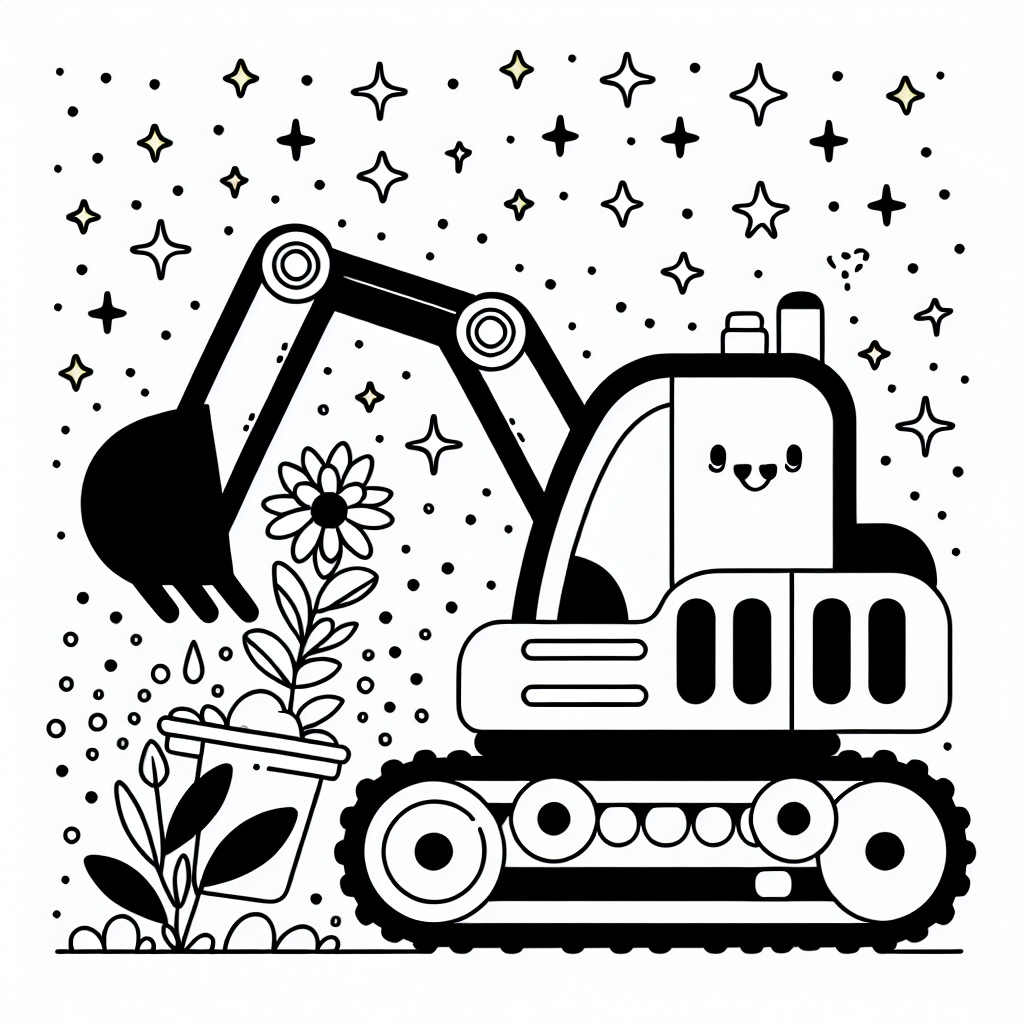 Willkommen auf der magischen Baustelle, wo unser fröhlicher Bagger mit seiner großen Schaufel nicht nur Sand bewegt, sondern auch Überraschungen! Dieser besondere Bagger hat seine Arbeit für einen Moment beiseitegelegt, um eine wunderschöne Blume zu pflücken. Umgeben von kleinen, leuchtenden Sternen, fühlt er sich wie der König der Baustelle. Seine Hydraulik-Teile glitzern in der Sonne, während die Bauarbeiter staunend zuschauen und ihm zuwinken.
Diese Ausmalzeichnung mit dicken, schwarzen Linien auf einem weißen Hintergrund wartet nur darauf, von dir mit bunten Farben zum Leben erweckt zu werden! Stell dir vor, welche Farben dieser fröhliche Bagger haben könnte - vielleicht ein leuchtendes Gelb oder ein kräftiges Blau? Und welche Farbe hat die Blume? Deiner Kreativität sind keine Grenzen gesetzt!
Nun kommt das Rätsel: Was hat vier Räder, eine große Schaufel und kann trotzdem eine Blume pflücken? Die Antwort ist unser fröhlicher Bagger, der nicht nur auf der Baustelle arbeiten kann, sondern auch die Natur genießt!