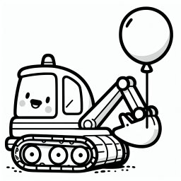 Lustiger Ballonbagger – Tags: Bagger, Baustelle, Luftballon, Bauarbeiter, Hydraulik, Ausmalen.