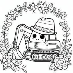 Verspielthutbagger – Tags: Bagger, Baustelle, Ausmalbild, Kinder, Kreativität