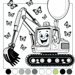 Fröhlicher Blätterbagger – Tags: #MagischeBaustelle #FröhlicherBagger #KreativeAbenteuer #Baustellenzauber #FarbenfroheFantasie