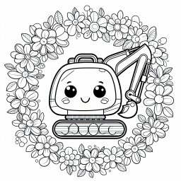 neugierblumenbagger – Tags: Bagger, Blumen, Baustelle, Cartoon, Ausmalspaß