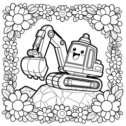 aufgeregter Blumenbagger – #Bagger #Baustelle #Ausmalbild #Kinderfantasie #Abenteuer