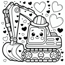 Fröhlicher Herzkipper – Tags: Bagger, Baustelle, Ausmalbild, Kinder, Kreativität.