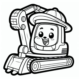 Aufgeregter Schaufler – Tags: Bagger, Baustelle, Bauarbeiter, Cartoon, Ausmalbild