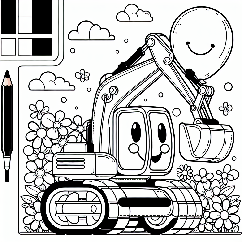 Hier siehst du ein tolles Ausmalbild von einem fröhlichen Bagger, der mit bunten Blumen und einem Luftballon umgeben ist. Bagger sind faszinierende Maschinen, die du oft auf einer Baustelle findest. Sie helfen Bauarbeitern dabei, große Mengen an Erde oder Sand zu bewegen.
Ein Bagger hat eine riesige Schaufel, die an einem langen Arm befestigt ist. Dieser Arm kann sich dank der Hydraulik leicht bewegen. Hydraulik ist ein System, bei dem Flüssigkeit durch Röhren fließt und so Bewegungen erzeugt, die dem Bagger helfen, schwere Lasten zu heben und zu senken.
Vielleicht hast du schon mal gesehen, wie ein Bagger tiefe Gruben aushebt oder Löcher für neue Gebäude gräbt. Es ist erstaunlich, wie stark und präzise diese Maschinen sind! Auf deinem Ausmalbild kannst du all diese spannenden Elemente bunt gestalten. Der weiße Hintergrund bietet dir die Möglichkeit, deiner Kreativität freien Lauf zu lassen. Male den Bagger in leuchtenden Farben aus und verleihe den Blumen und dem Luftballon ein fröhliches Aussehen. Viel Spaß beim Ausmalen!