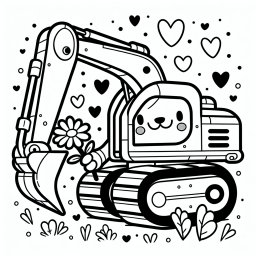 Herzlicher Blütenbagger – Tags: #BaggerSpaß #BlumenZauber #HerzigeBaustelle #KreativesAusmalen
