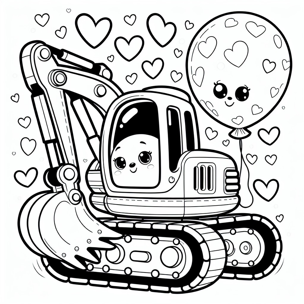 Auf der Baustelle war alles bereit für den großen Tag. Doch etwas Ungewöhnliches lag in der Luft - oder besser gesagt, schwebte darüber! Der neugierige Bagger Bruno hatte an seinem Ausleger einen Herzluftballon befestigt, den er stolz über die Baustelle schwebte. Die Bauarbeiter schmunzelten, während sie ihre Helme richteten und mit der Arbeit begannen.
Bruno liebte es, in der Erde zu graben und mit seiner starken Schaufel Sandhügel zu formen. Doch heute wollte er ein bisschen mehr Freude verbreiten. Der Herzluftballon wog leicht und flatterte im Wind, während Bruno mit seinem Hydraulikarm elegant über die Baustelle schwenkte.
„Hey Bruno, pass auf, dass du deine Aufgaben nicht vergisst!“ rief Bauarbeiter Ben, der gerade einen Zementmischer bediente. Bruno piepste fröhlich, denn er wusste, dass er seinen Job nie vernachlässigen würde. Schließlich war er dafür bekannt, dass er innerhalb kürzester Zeit einen Berg Sand von hier nach dort schaffen konnte.
Beim Ausmalen dieser Szene kannst du die leuchtend rote Farbe des Herzluftballons und das strahlende Gelb von Brunos Karosserie verwenden. Die Baustelle selbst bietet Platz für graue Schattierungen und bunte Bauarbeiterhelme.