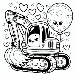 Entdeckerbaggerherz – Tags: #Bagger, #Baustelle, #Kinder, #Ausmalbild, #Luftballon