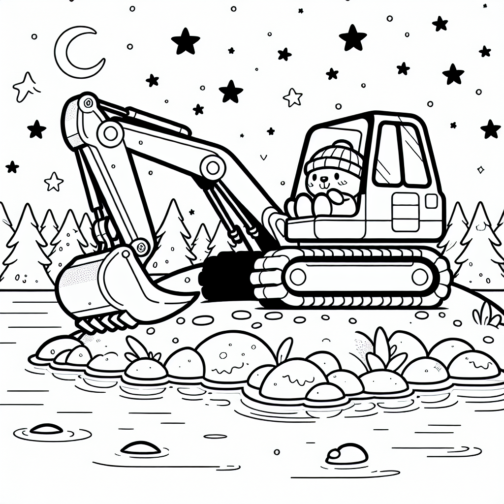 Buddelnder Bagger - Bagger am Seeufer, Winterabend Dämmerung, Hydrauliksysteme Stille